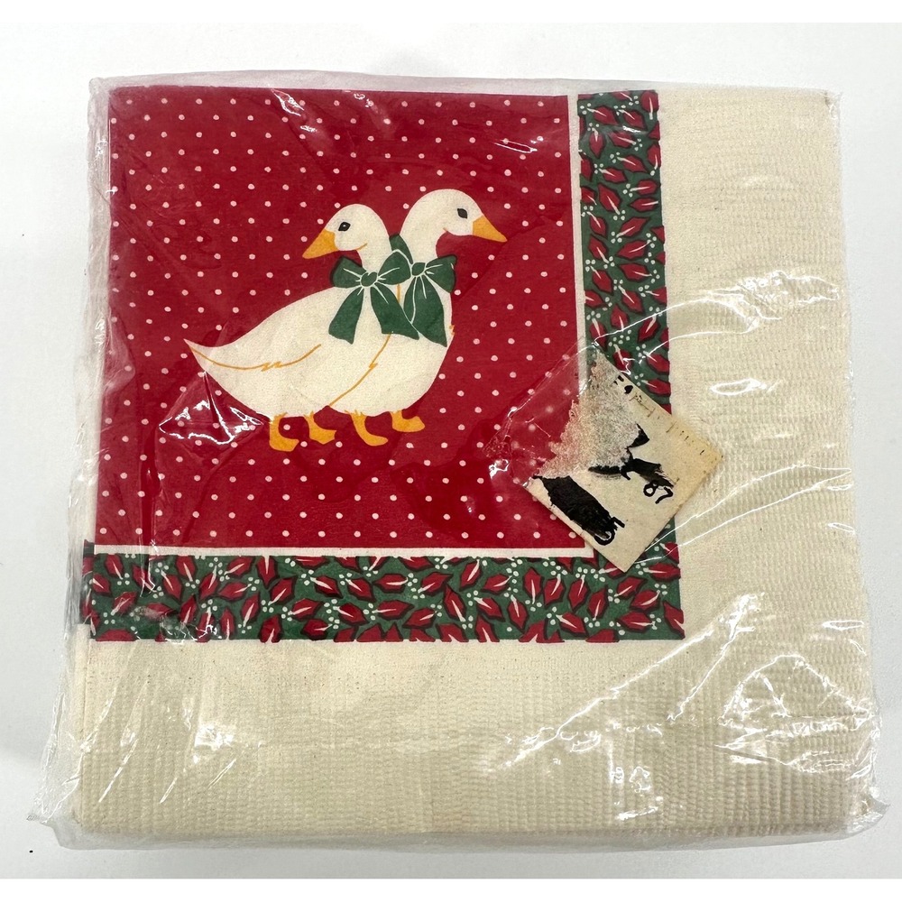 VTG Christmas Beverage Napkins 16ct Country Goose Cottagecore 3 Ply Nostalgic